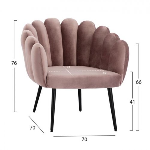 Vivien luxury cocktail armchair made of velvet in rosé with metal legs in black