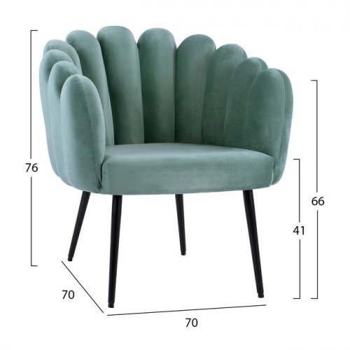 Vivien luxury cocktail armchair made of velvet in turquoise with metal legs in black