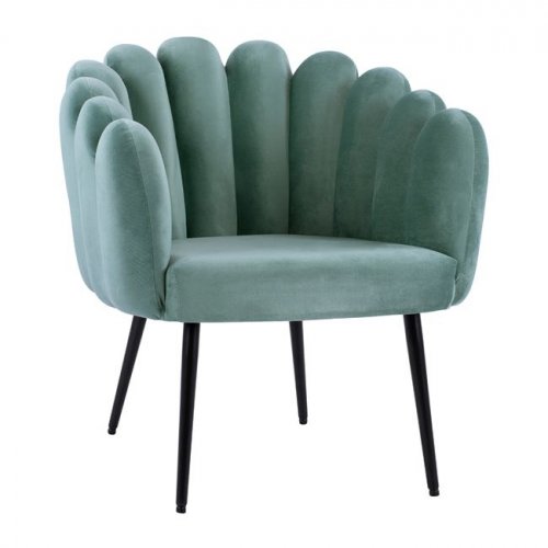 Vivien luxury cocktail armchair made of velvet in turquoise with metal legs in black