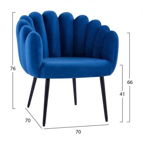 Vivien luxury cocktail armchair made of velvet in blue with metal legs in black