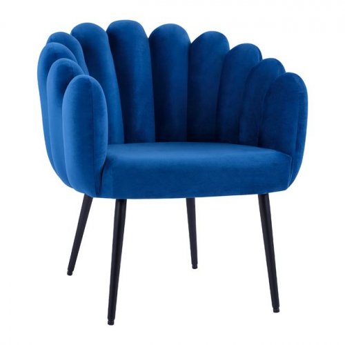 Vivien luxury cocktail armchair made of velvet in blue with metal legs in black