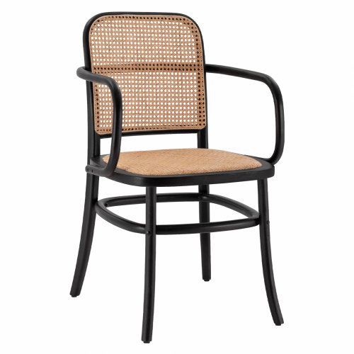 Wooden armchair with rattan in black color 56x56x90cm