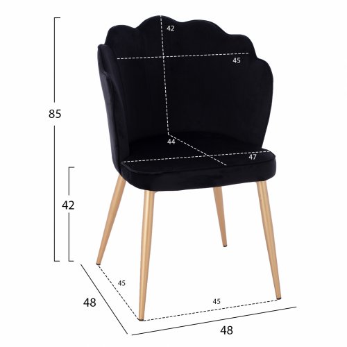 CHAIR AVIE VELVET BLACK WITH METAL GOLD FRAME 48x48x85 cm