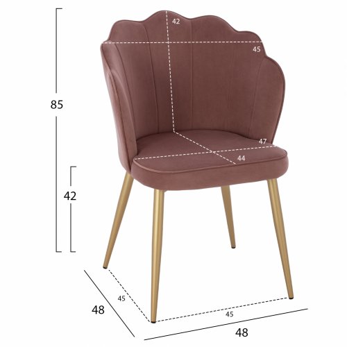 STUHL AVIE SAMT ROSE MIT METALL GOLD RAHMEN 48x48x85 cm