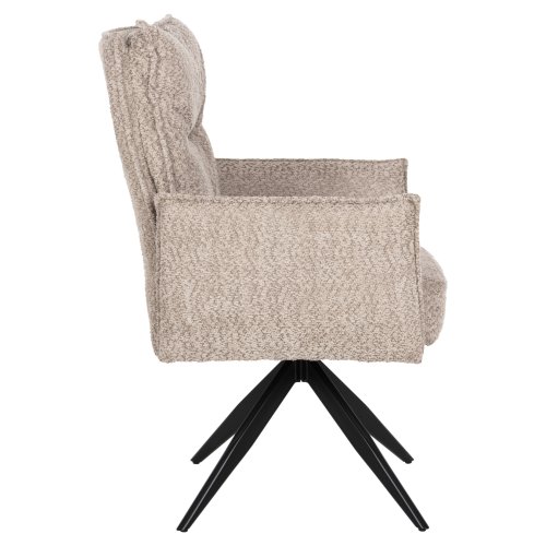 DINING ARMCHAIR DARK BEIGE FABRIC-BLACK METAL BASE 64x66x94,5Hcm