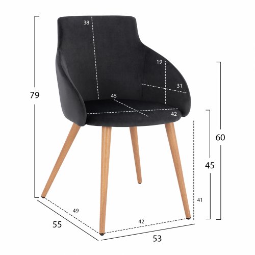 Sessel "IVY" Esszimmerstuhl / Polsterstuhl mit samtgepolsterten Armen in Schwarz