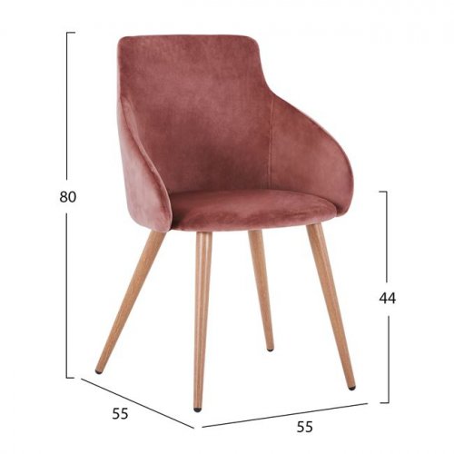 Sessel IVY aus Samt in Farbe Rosé mit Metallbeinen