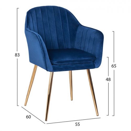 Sessel "Sawyer" aus blauem Samt mit goldenen Beinen 55x60x83 cm