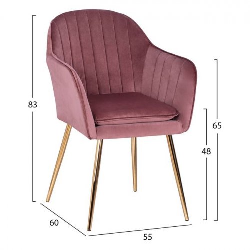 Sessel "Sawyer" aus rosé Samt mit goldenen Beinen 55x60x83 cm