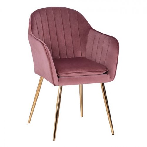 Sessel "Sawyer" aus rosé Samt mit goldenen Beinen 55x60x83 cm
