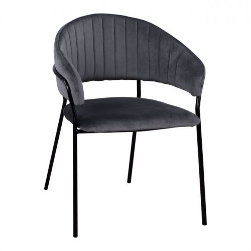 Sessel Theodore mit Samtstoff in Grau und Metallrahmen in Schwarz
