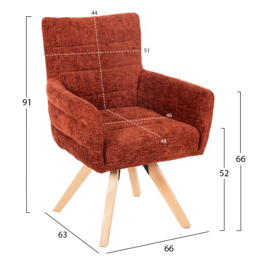 ESSZIMMER-SESSEL, ROTER STOFF, BEINE AUS GUMMIHOLZ, 66 x 63 x 91 cm