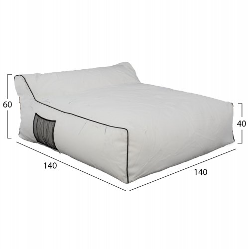 POUF BED 2 PEOPLE TEXTILENE 2X1 WHITE BLACK RAIL 140x140x60