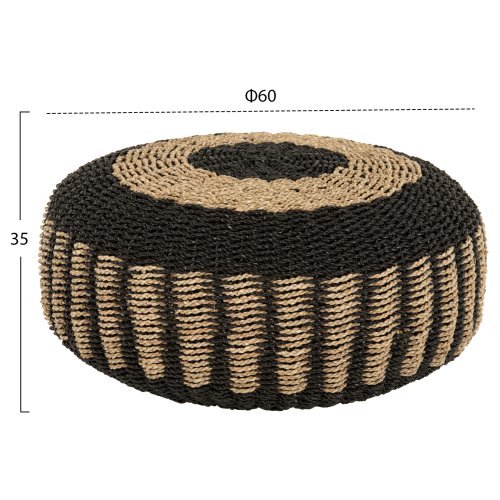 SARONI SEEGRAS POUF HOCKER IN NATURSCHWARZ FARBE Φ60x35Ycm