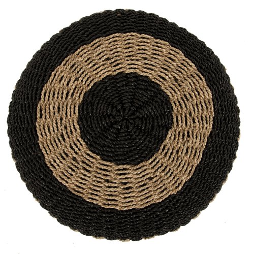 SARONI SEEGRAS POUF HOCKER IN NATURSCHWARZ FARBE Φ60x35Ycm