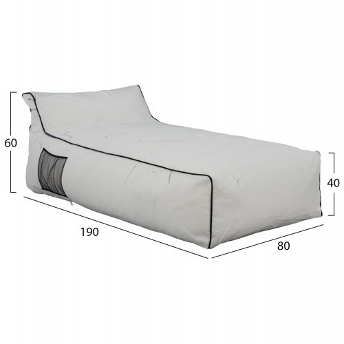 "WADELIN" LOUNGE POUF WITH TEXTILINE WHITE AND BLACK RAIL 190x80x40-60 cm