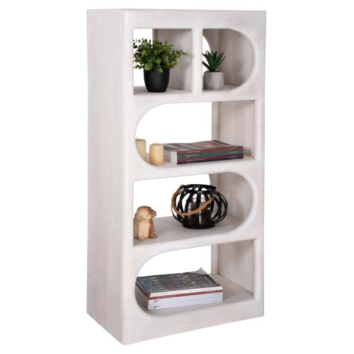 REGAL HANDYR, MASSIVES MANGOHOLZ IN WEISSER FARBE, 60 x 35 x 120 cm