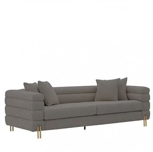 Sofa 3-Sitzer "Coley" aus grauer Polsterung aus Bouclé (Teddybär) und Gestell aus goldenem Metall