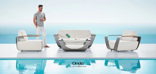 Σετ σαλονιού εξωτερικού χώρου "Onda" 4 τεμαχίων από λευκό απομίμηση δέρματος