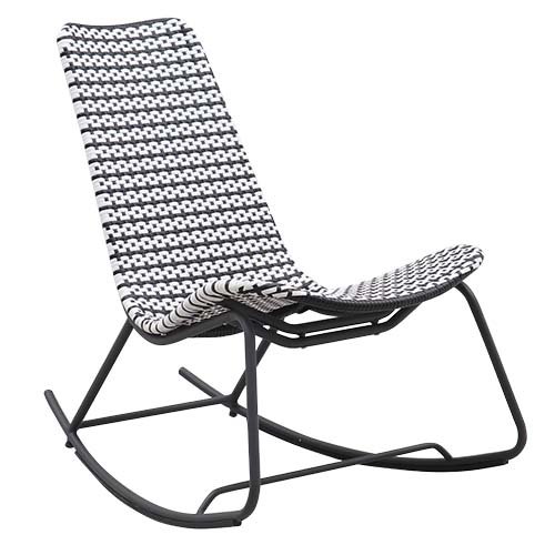 Outdoor Schaukelstuhl "Pya" aus PE Geflecht in schwarz weiß und Aluminiumrahmen