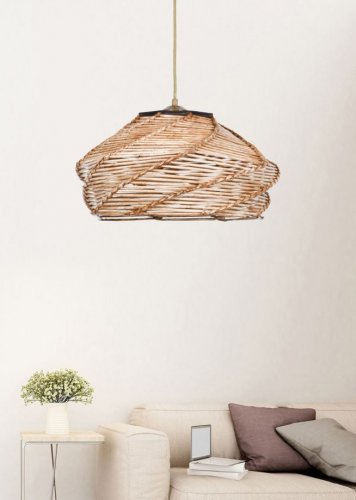 Hängelampe aus Holz und Bambus natürlich 36x36x65 cm