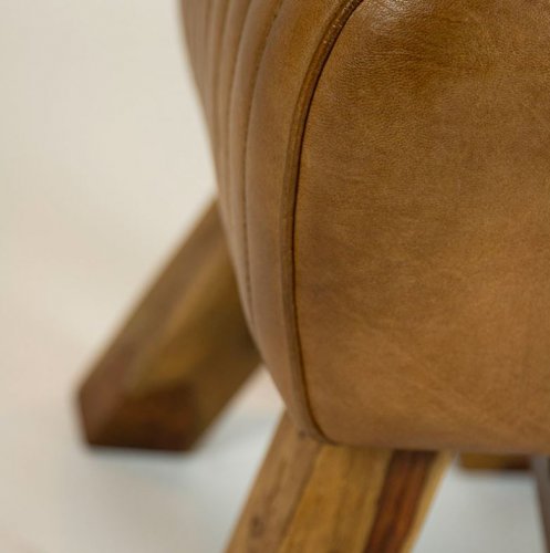 "Elone" stool made of 100% real buffalo leather in brown and oak frame