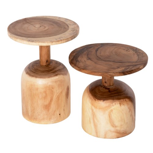 SET 2 STÜCK BEISTELLTISCHE MASSIVES SUARHOLZ IN NATÜRLICH Φ38,5 & Φ39,5 cm