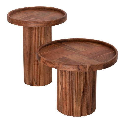 SET 2 STÜCK COUCHTISCHE RUND MASSIVES AKAZIENHOLZ IN NATÜRLICH Φ50 & Φ60 cm