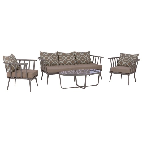 4-teiliges Lounge-Set aus Aluminium in Militärgrau