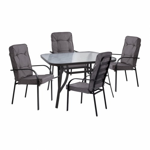 Set 7 pieces Table Metallic grey 160x90 with 6 armchairs grey wicker