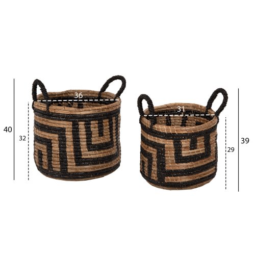 2-PIECE SET OF DECORATIVE BASKETS MENDONG GRASS IN NATURAL-BLACK COLOR Φ36x32-40Hcm