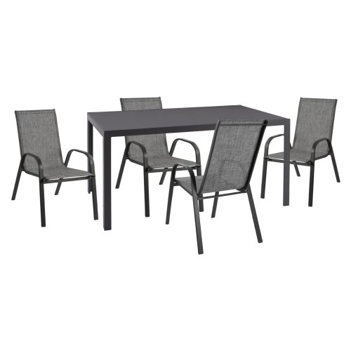 OUTDOOR 5-TEILIGES ESSZIMMERSET LEOFER METALL-TISCH-4 METALL-SESSEL-GRAU