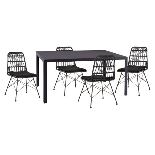 ESSZIMMERSET FÜR DEN GARTEN, 5-TEILIG, DUNKELGRAU, METALL-SCHWARZ, KORB & METALL