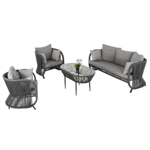 OUTDOOR LOUNGE SET 4ST ALUMINIUM UND SEIL DUNKELGRAU