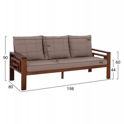 OUTDOOR-SET 4-TLG. MASSIVES IROKO-HOLZ IN WALNUSSFARBE & BEIGE KISSEN