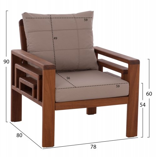 OUTDOOR-SET 4-TLG. MASSIVES IROKO-HOLZ IN WALNUSSFARBE & BEIGE KISSEN