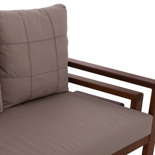 OUTDOOR-SET 4-TLG. MASSIVES IROKO-HOLZ IN WALNUSSFARBE & BEIGE KISSEN