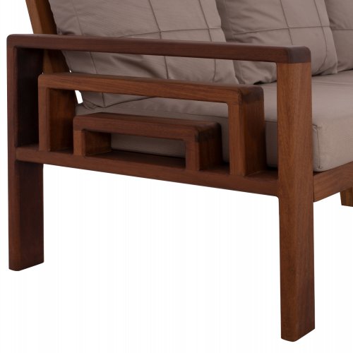 OUTDOOR-SET 4-TLG. MASSIVES IROKO-HOLZ IN WALNUSSFARBE & BEIGE KISSEN