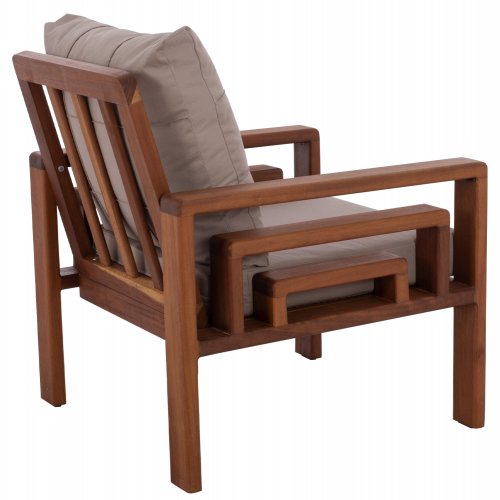 OUTDOOR-SET 4-TLG. MASSIVES IROKO-HOLZ IN WALNUSSFARBE & BEIGE KISSEN