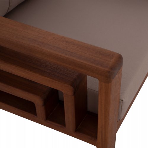 OUTDOOR-SET 4-TLG. MASSIVES IROKO-HOLZ IN WALNUSSFARBE & BEIGE KISSEN