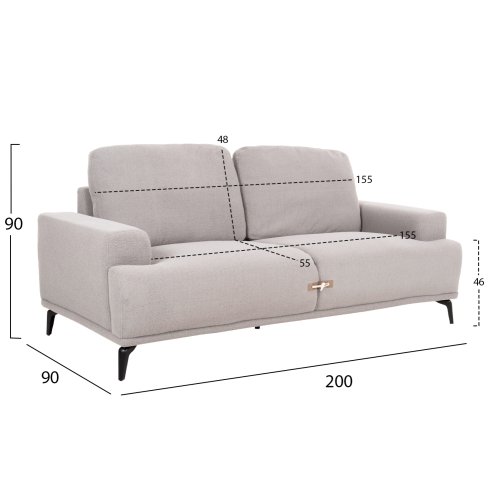 SOFA SET 2-TLG. TERIN GRAUER STOFF-SCHWARZE METALLBEINE