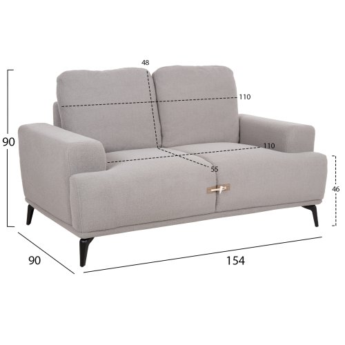 SOFA SET 2-TLG. TERIN GRAUER STOFF-SCHWARZE METALLBEINE