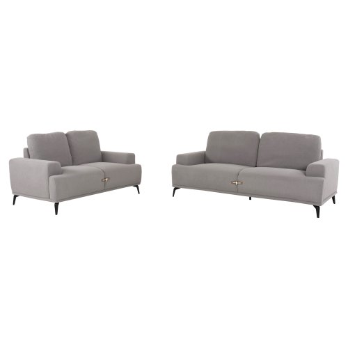 SOFA SET 2-TLG. TERIN GRAUER STOFF-SCHWARZE METALLBEINE
