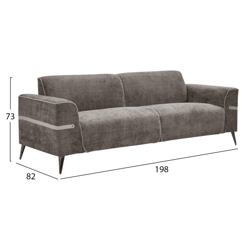 SOFA SET 2-TLG FERIN GRAUER STOFF-DUNKELBRAUNE METALLBEINE