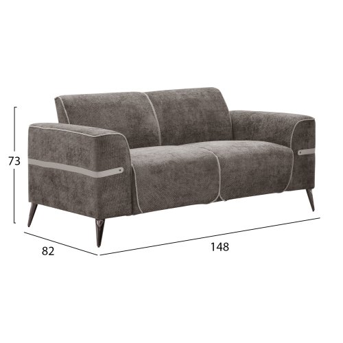 SOFA SET 2-TLG FERIN GRAUER STOFF-DUNKELBRAUNE METALLBEINE
