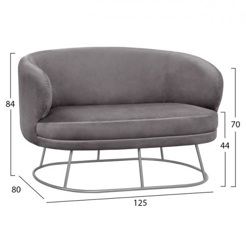 WOHNZIMMER-SET 2-SITZ & 2 ARIEN SESSEL GRAU SAMT SILBER BASE