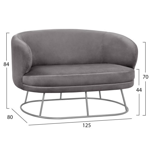 ARIEN Zweisitzer-Sofa in Grauton mit silberner Metallbasis.