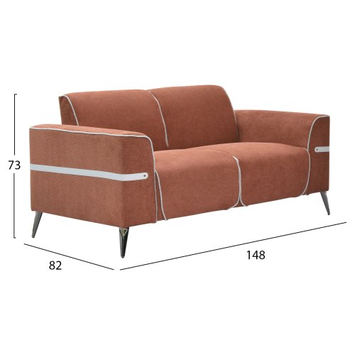 SOFA SET 2-TLG FERIN ORANGE STOFF-DUNKELBRAUN METALLBEINE