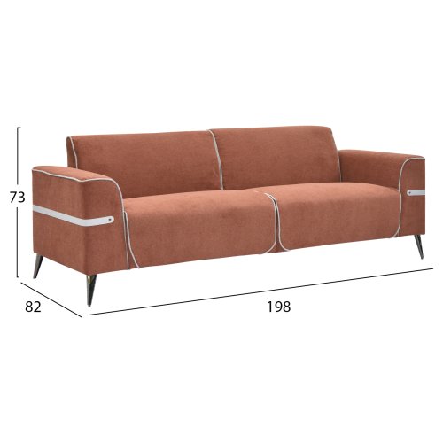 SOFA SET 2-TLG FERIN ORANGE STOFF-DUNKELBRAUN METALLBEINE