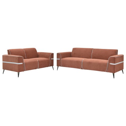 SOFA SET 2-TLG FERIN ORANGE STOFF-DUNKELBRAUN METALLBEINE